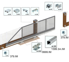 Combi Arialdo Intermedio kit compleet voor vrijdragend poortsysteem - Rail 6m en 2 x 9-wielset Art. CAKITINTERMEDIO+