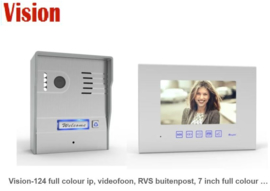 Vision-124 full colour ip, videofoon, RVS buitenpost, 7 inch full colour monitor. meest gemonteerde met gegarandeerd de laagste prijs. Nu met zwarte binnen monitor.  Art.6124