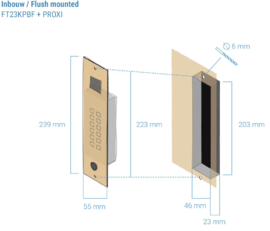 Fasttel FTBG23KPBF-PROXI | Toegangsklavier Brons goud stand alone 2 relais+wiegand+Proxi+ belknop inbouw 55x239x25mm  (HO)