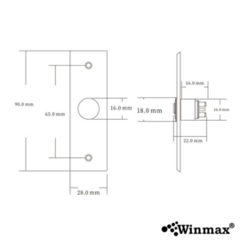 Drukknop RVS/ INOX  press to exit.   Afm: 28mm x 90mm. Art. 0804