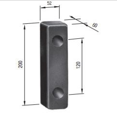 Poort-aanslag Hard Rubber 20cm x 6cm hoog, en 5 cm breed. Art.0505