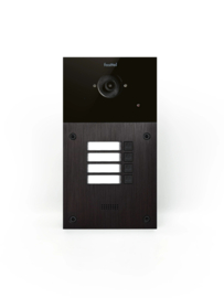 Fasttel FT600VC-4 is een videofoon met 2 sip accounts, zwart geanodiseerd en beschikt over 4 drukknoppen en kleuren camera. De meegeleverde behuizing laat toe het toestel zowel op-als inbouw te plaatsen. 216x116mm.  (HO)