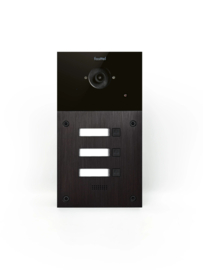 Fasttel FT600VC-3 is een videofoon met 2 sip accounts, zwart geanodiseerd en beschikt over 3 drukknoppen en kleuren camera. De meegeleverde behuizing laat toe het toestel zowel op-als inbouw te plaatsen. 216x116mm. (HO)