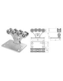 CA SPEED SK Achtvoudig wielenblok assymetrisch voor vrijdragende/zelfdragende schuifpoort. small  Schuifpoort onderdelen worden niet verzonden, alleen afhalen na afspraak in magazijn.