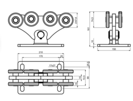 CAIS complete set:  6 meter M onderbalk met wielenset ed.