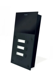 Fasttel FT600-3   is een parlofoon met 2 sip accounts, zwart geanodiseerd en beschikt over 3 drukknoppen. De meegeleverde behuizing laat toe het toestel zowel op-als inbouw te plaatsen. 216x116mm.  (HO)
