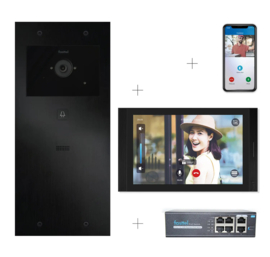 Fasttel FT600VK-10-L | Videokit Plug & Play: Buitenpost 1 knop zowel in-als opbouw 349x154mm + Monitor 10" Android wifi + 4xApp licentie + PoE switch  (HO)