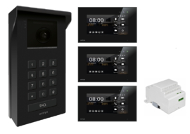 set met 3 monitoren, Entrya Facila Vision KDKS7W kit video intercom  met codeclavier  Met 3 binnenposten. zodat u naast de binnenpost ook via uw smartphone kan kijken en de poort openen.
