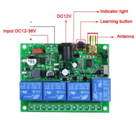Set Universele 433Mhz zender Industriële DC 12V 24V 36V 4kanaals RF Draadloze Afstandsbediening Tot 2Km.  Art Nr 2000uni.