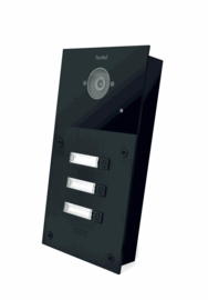 Fasttel FT600VC-3 is een videofoon met 2 sip accounts, zwart geanodiseerd en beschikt over 3 drukknoppen en kleuren camera. De meegeleverde behuizing laat toe het toestel zowel op-als inbouw te plaatsen. 216x116mm. (HO)