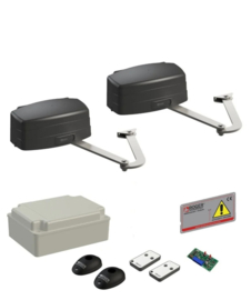 Roger kit R23/373 knikarm-opener, 230volt, tot 400 kg. poortgewicht, met lange arm,  geen poortstop in de oprit nodig. Voor penanten tot 1 meter breedt.