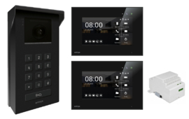 set met 2 monitoren.  Entrya Facila Vision KDKS7W kit video intercom  met codeclavier  Met 2 binnenposten. zodat u naast de binnenpost ook via uw smartphone kan kijken en de poort openen.