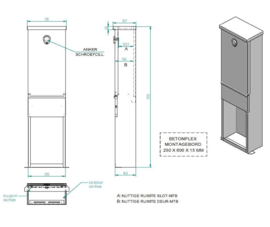 Straatkast RVS incl. sokkel - klein extra diep/hoog 400300D