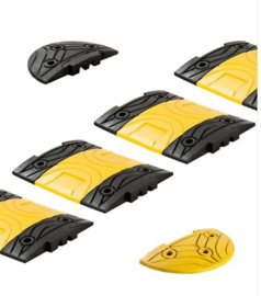 COMPLETE VERKEERSDREMPEL, 600 CM X 5 CM HOOG | ZWART-GEEL / slowly  Incl.  montageset.