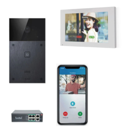 Fasttel  FT600VK | Videokit Plug & Play: Buitenpost 1 knop zowel in-als opbouw 216x116mm + Monitor 7" wifi + 4xApp licentie + PoE switch (HO)
