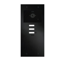 Fasttel FT600VC-3-L is een videofoon met 2 sip accounts, zwart geanodiseerd en beschikt over 3 drukknoppen en kleuren camera. 349x154mm.  (HO)