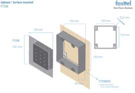 Fasttel FTB25K | Toegangsklavier zwart in glas, stand alone (via FT25KINT) en Wiegand 150x150mm  (HO)