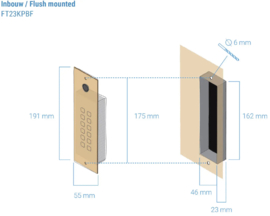 Fasttel FTB23KPBF | Toegangsklavier Zwart alu +belknop stand alone 2 relais+wiegand inbouw 55x191x25mm  (HO)
