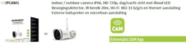 HSIPCAM1 indoor / outdoor camera IP66, HD 720p, dag/nacht zicht met iRood LED ,Bewegingsdetector, IR bereik 20m, Wi-Fi 802.11 b/g/n en thernet aansluiting Externe luidspreker en microfoon aansluiting