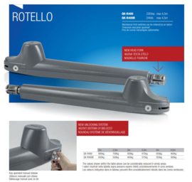 Quiko Rotello 400 230v. professional, design. voor poorten met vleugels van 1,5 tot 4,5 meter en tot 700kg, met gratis set interne  aanslagen (twv 64,-), dus geen eindaanslagen nodig. 4 handzenders en wifi/gsm module.    Art. 0001