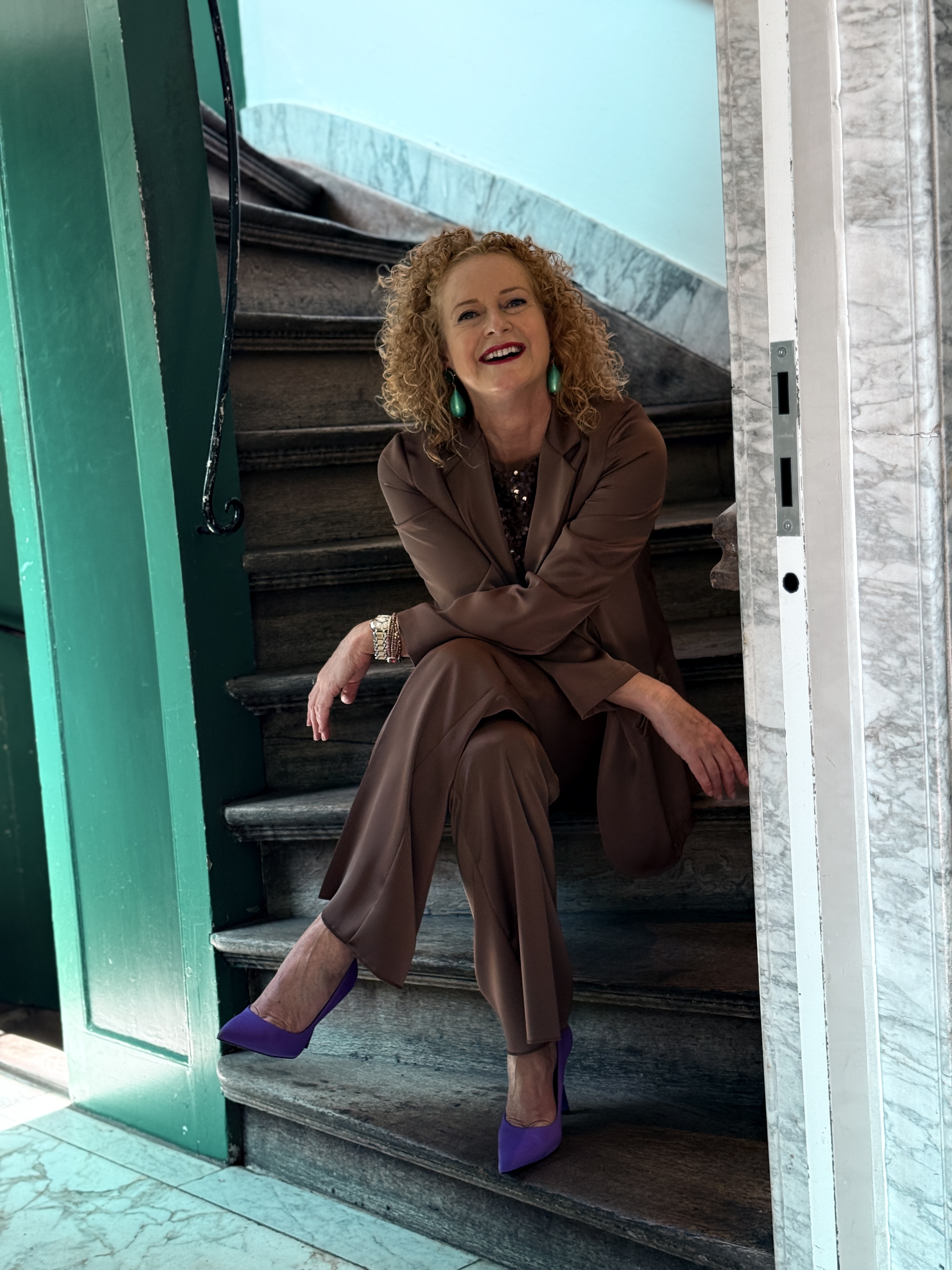 Penny black, satin suit, brown, blazer