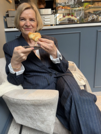 Aaiko, donkerblauw denim krijtstreeppak, pantalon