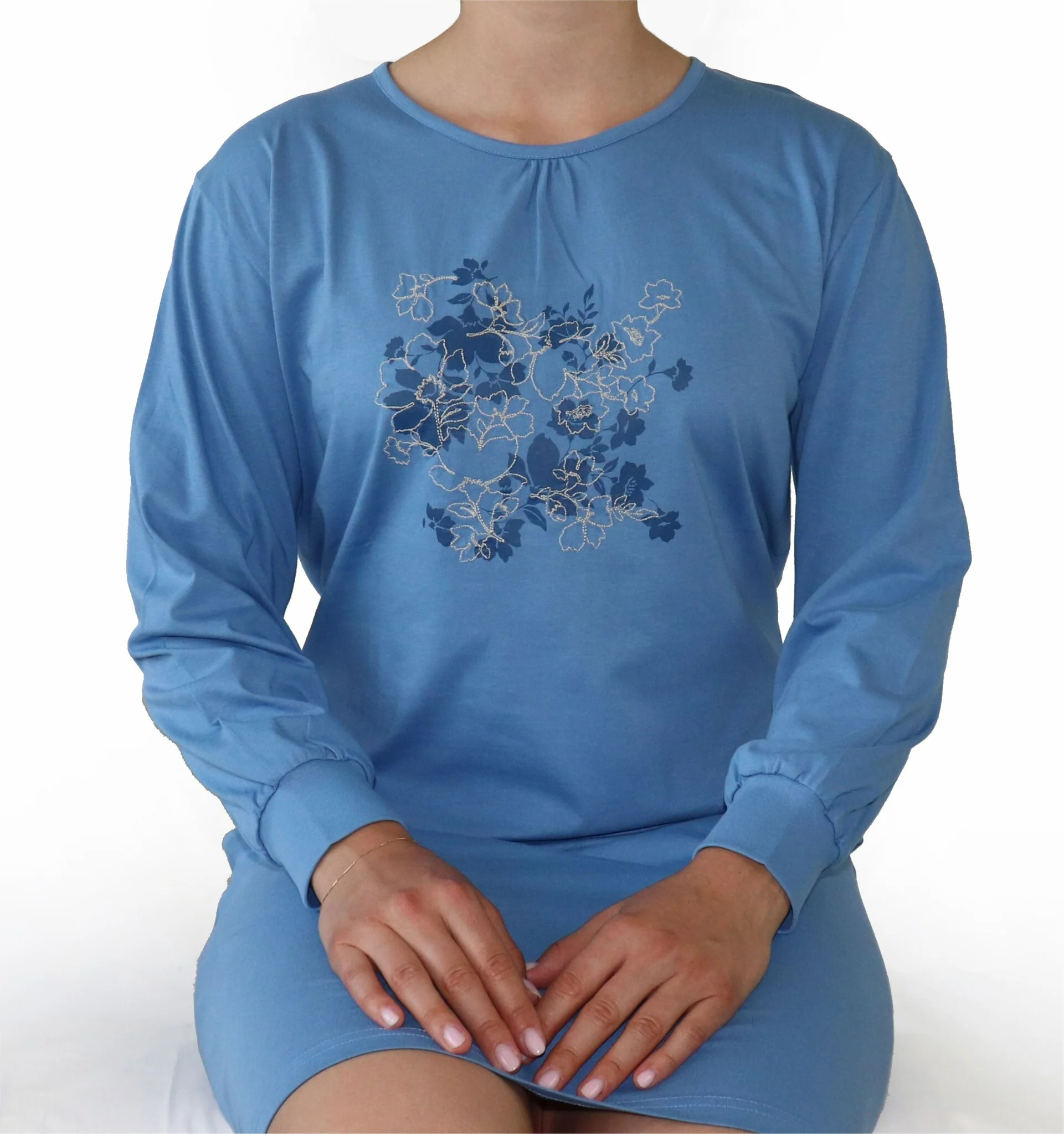 Tenderness Dames Nachthemd Lange Mouw Blauw
