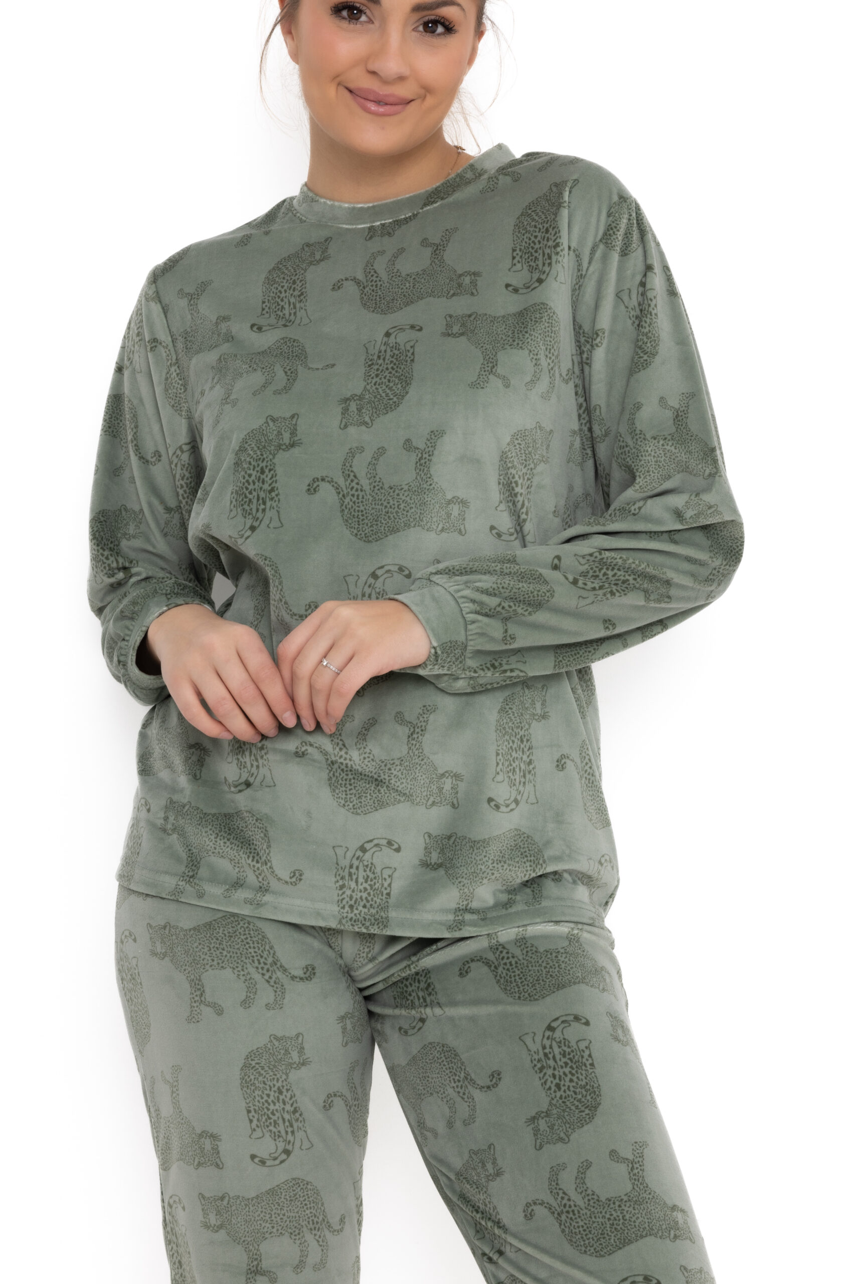 Cocodream Dames Pyjama Velours Fleece Tijger Groen