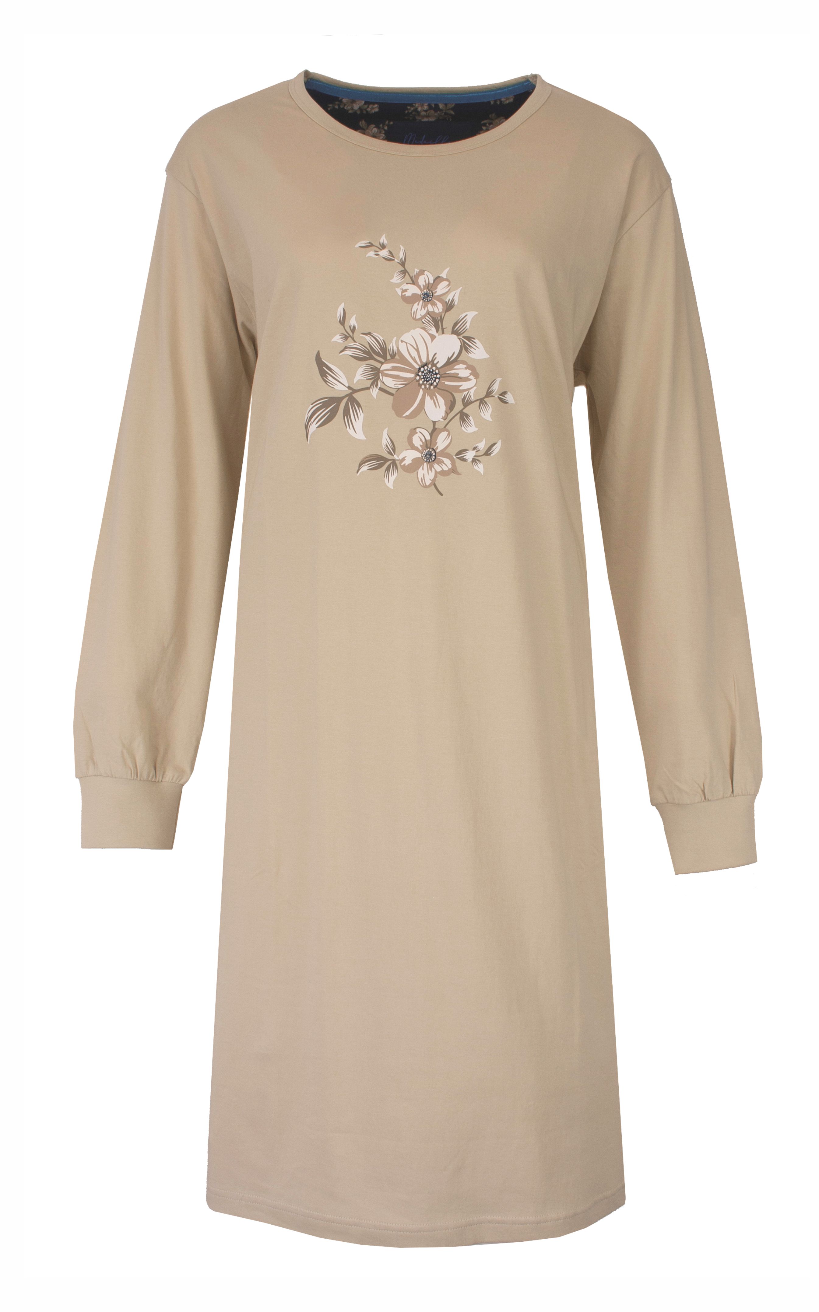Medaillon Dames Nachthemd Lange Mouw Beige