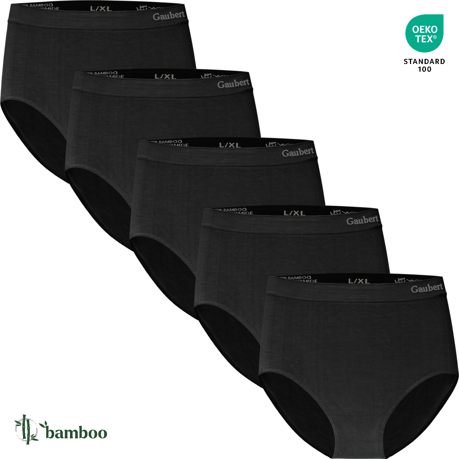 Gaubert® Naadloze Bamboe Hoge Taille Slips Zwart 6-Pak