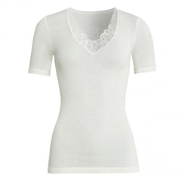 Wollen Dames Shirt Korte Mouw met Kant