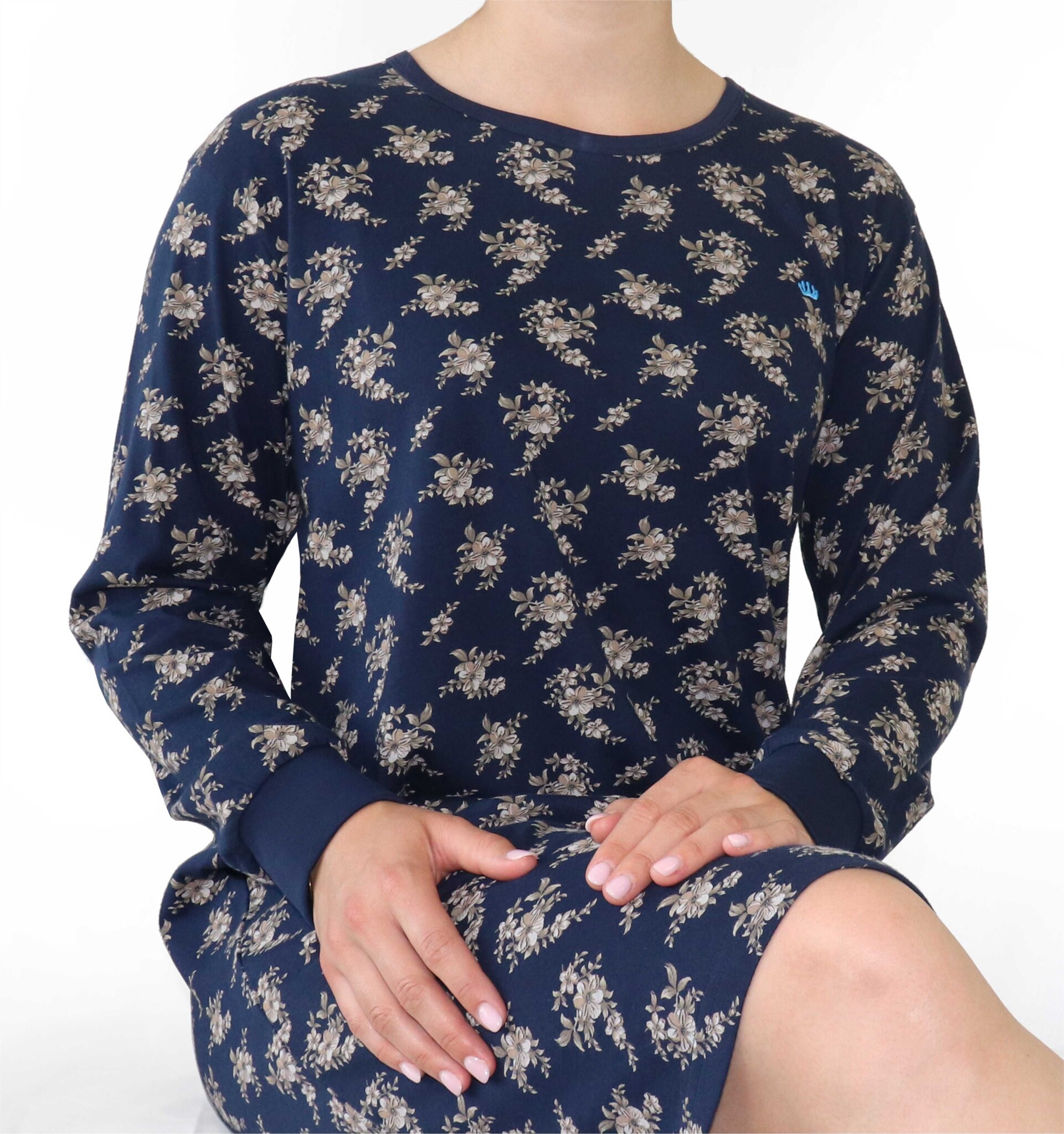 Medaillon Nachthemd Lange Mouwen Dames Donkerblauw