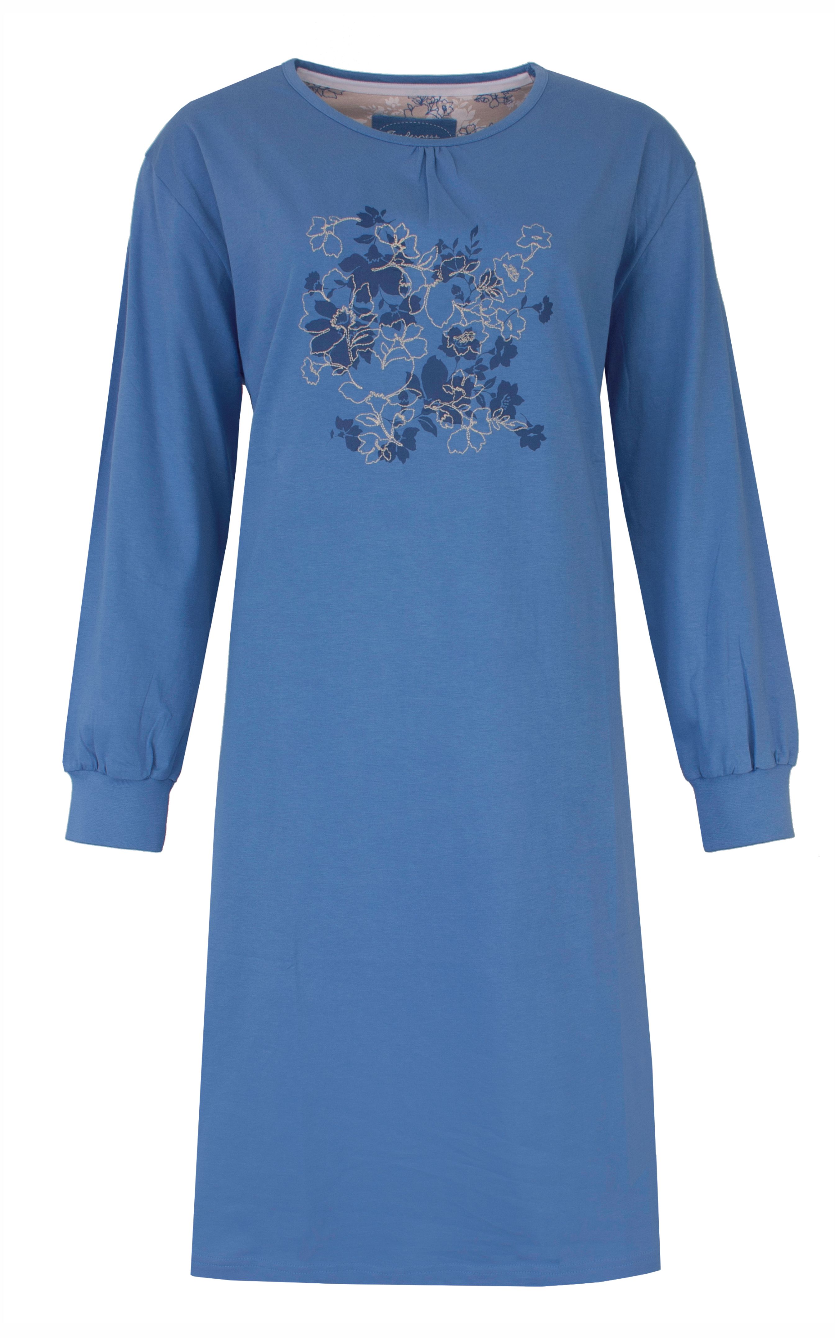 Tenderness Dames Nachthemd Lange Mouw Blauw