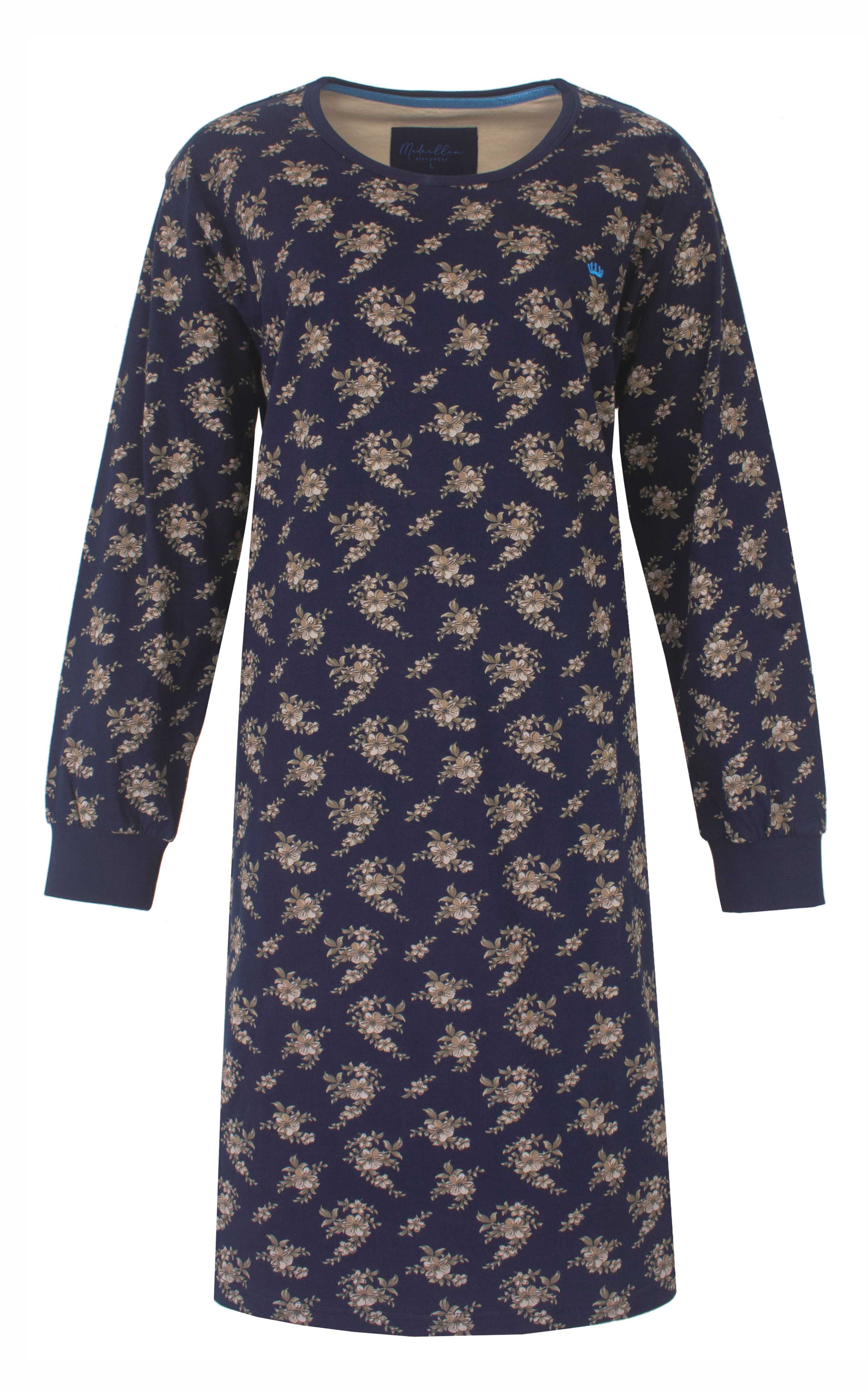 Medaillon Nachthemd Lange Mouwen Dames Donkerblauw