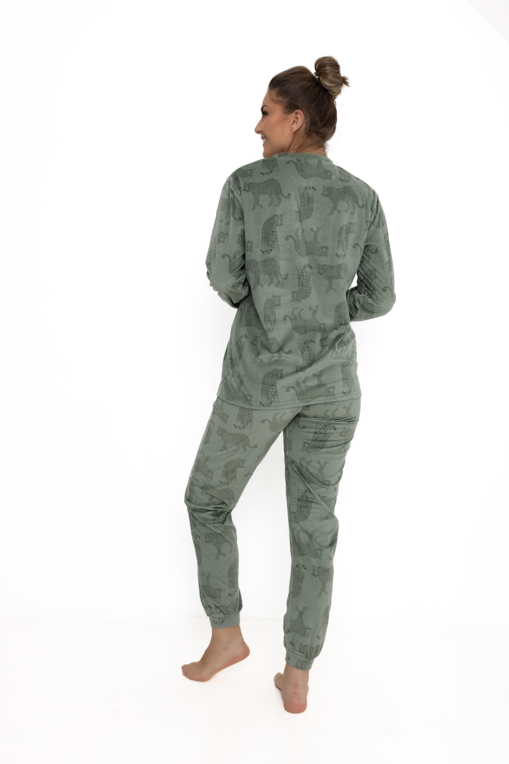 Cocodream Dames Pyjama Velours Fleece Tijger Groen
