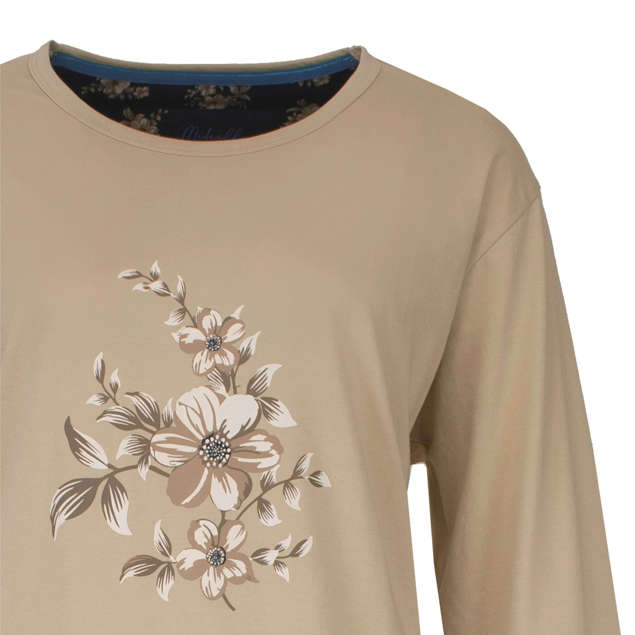 Medaillon Dames Nachthemd Lange Mouw Beige