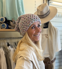 Zomer Beanie Gemeleerd Roze/Lila/Licht Blauw
