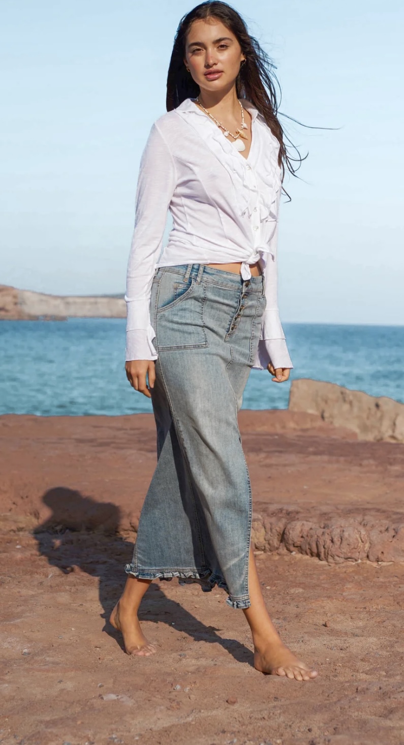 Denim Rok Ruffled Licht Blauw