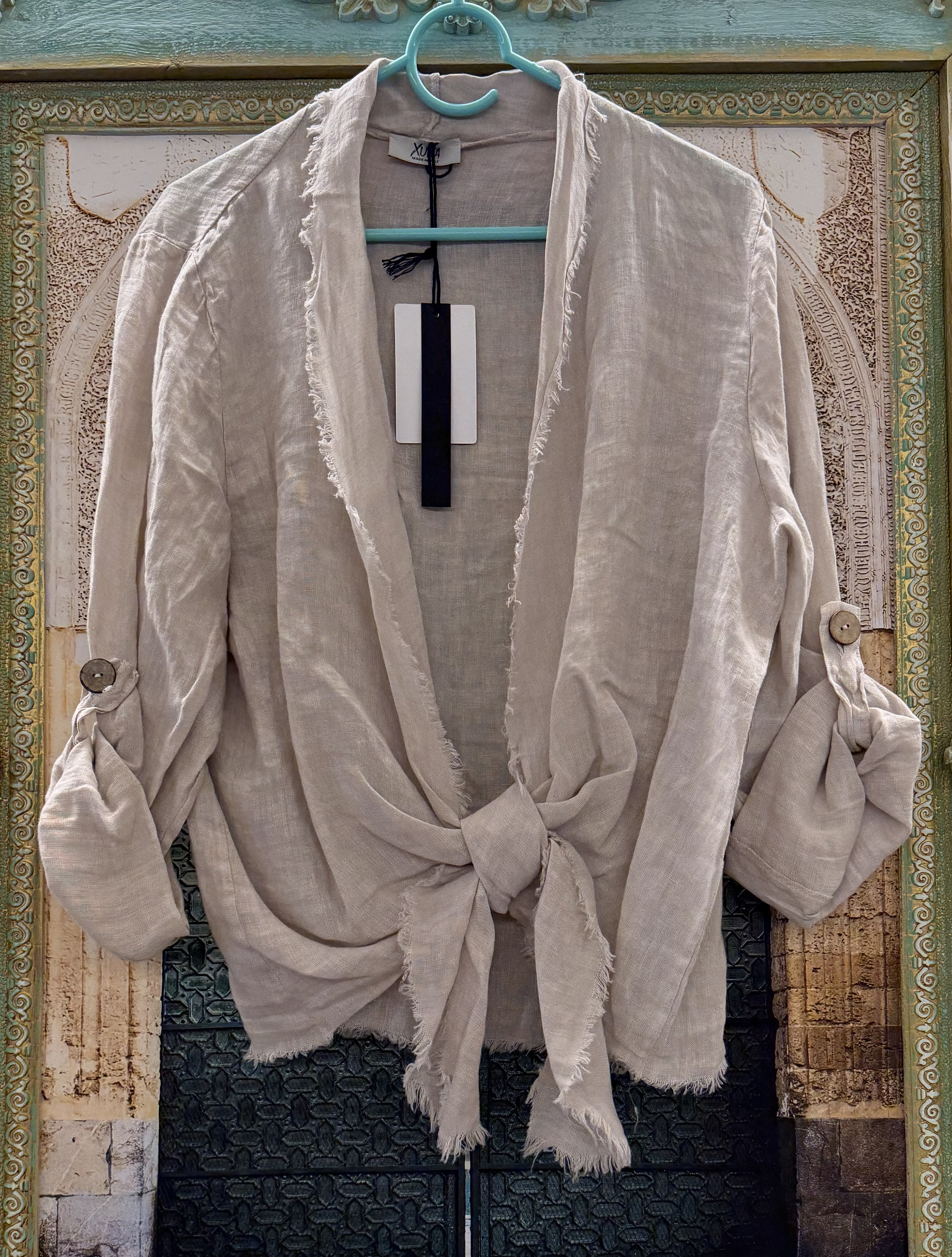 Linnen Knoopblouse Beige