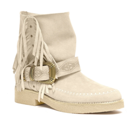 Cha-Label Moc Low Buckle Fringe Cream Boots