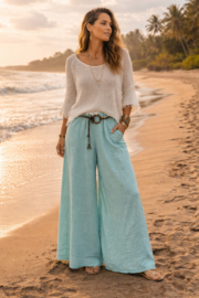 Broek 100% Linnen Turquoise