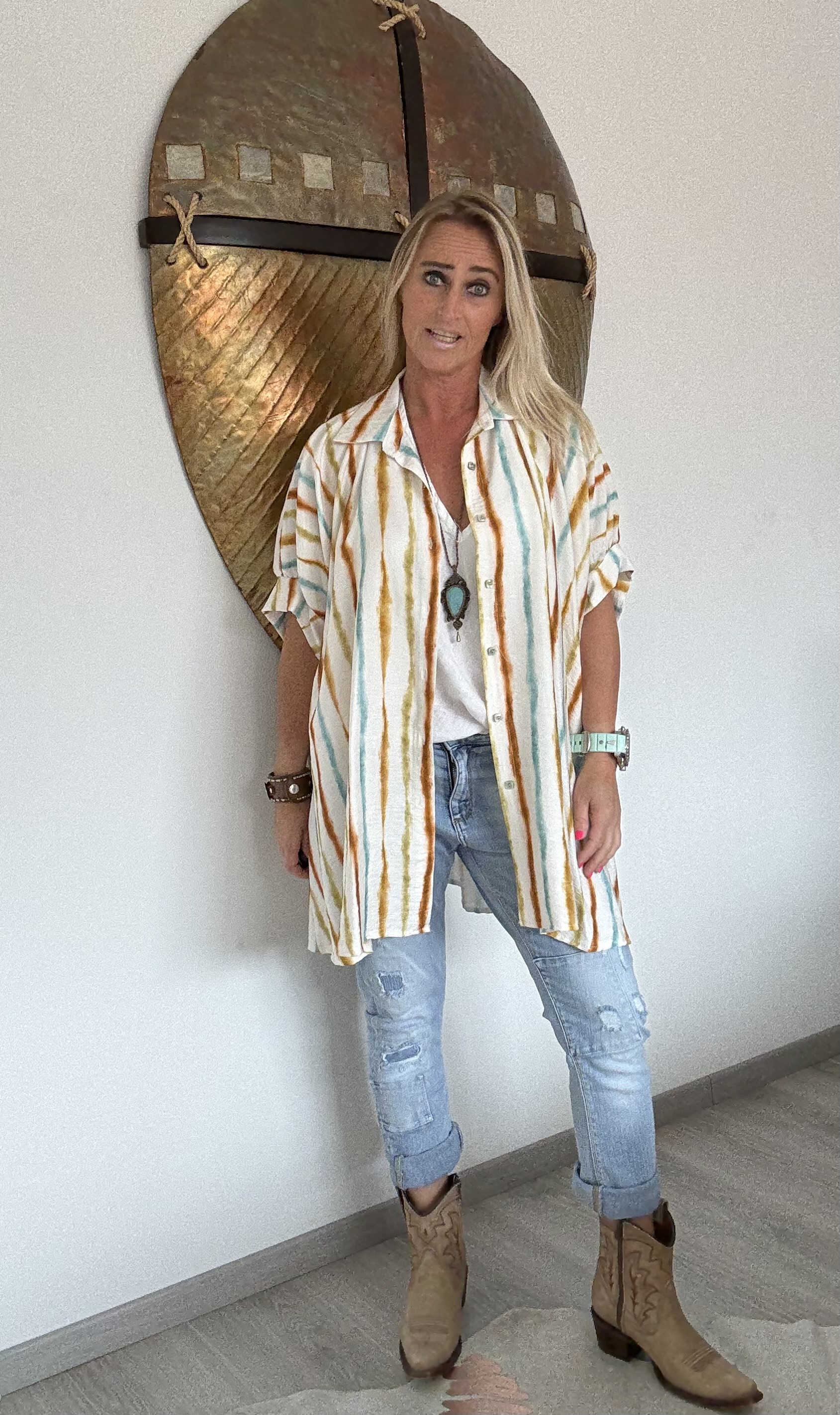 Blouse Malibu Beach Bruin/Mint Turquoise