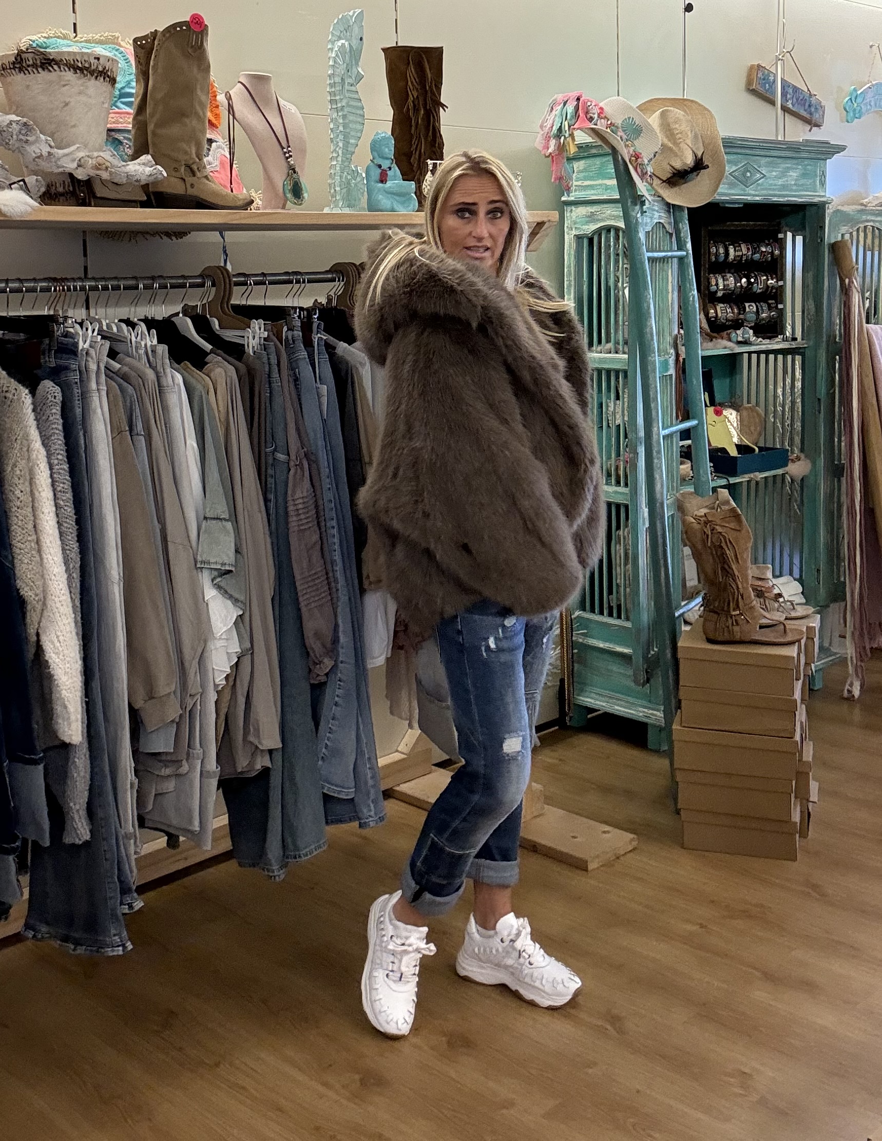 Bontjas Fake Fur Capuchon Taupe