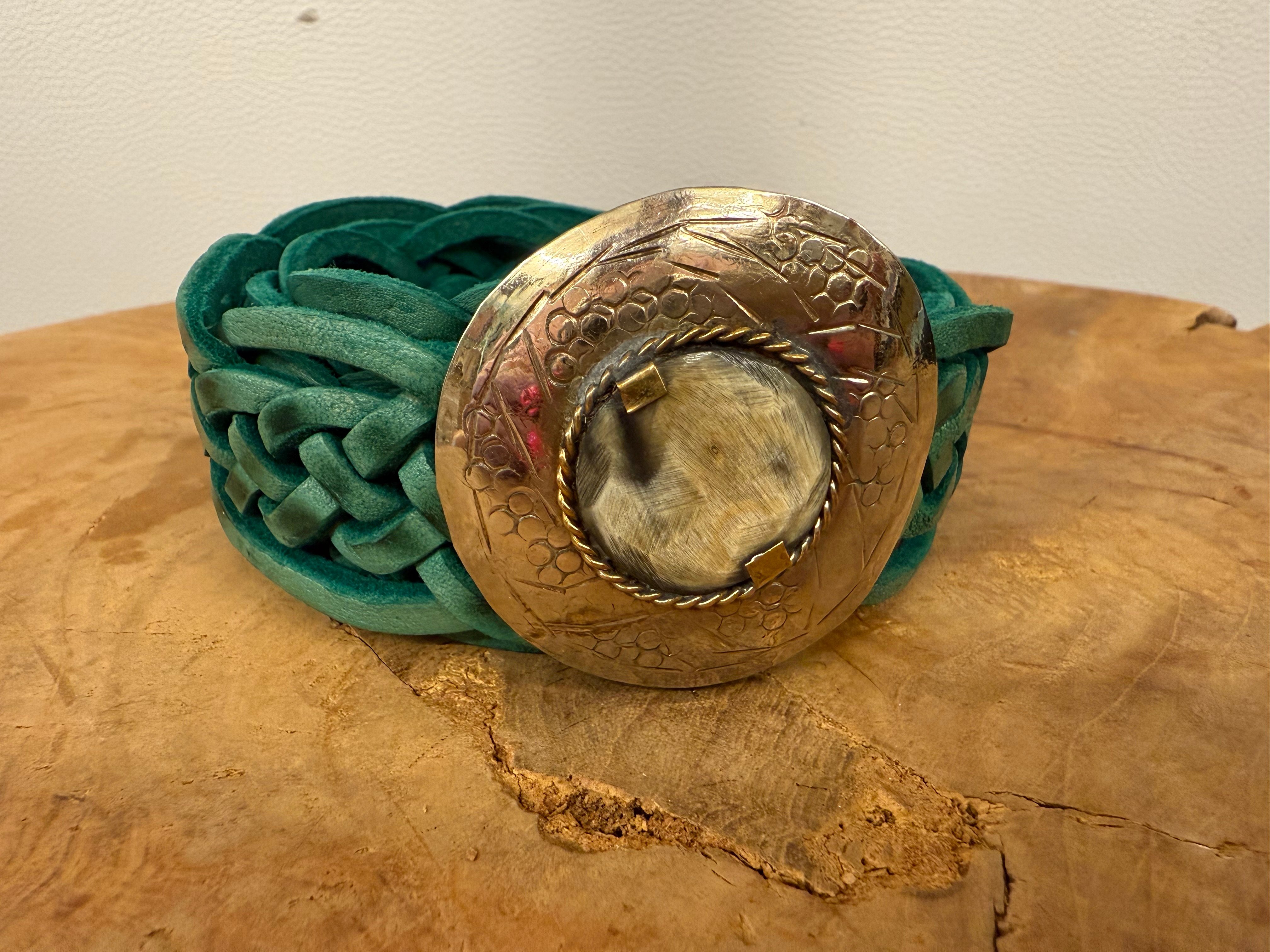 Bohemian Leather Belt Groen Smal 1