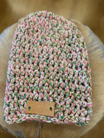 Vagabundo Es Vedra Zomer Beanie Roze Groen Gouddraad