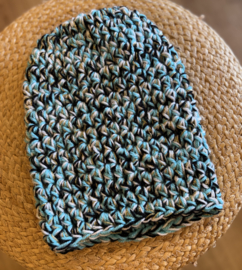 Winter Beanie Gemeleerd Licht Blauw/Zwart/ Grijs