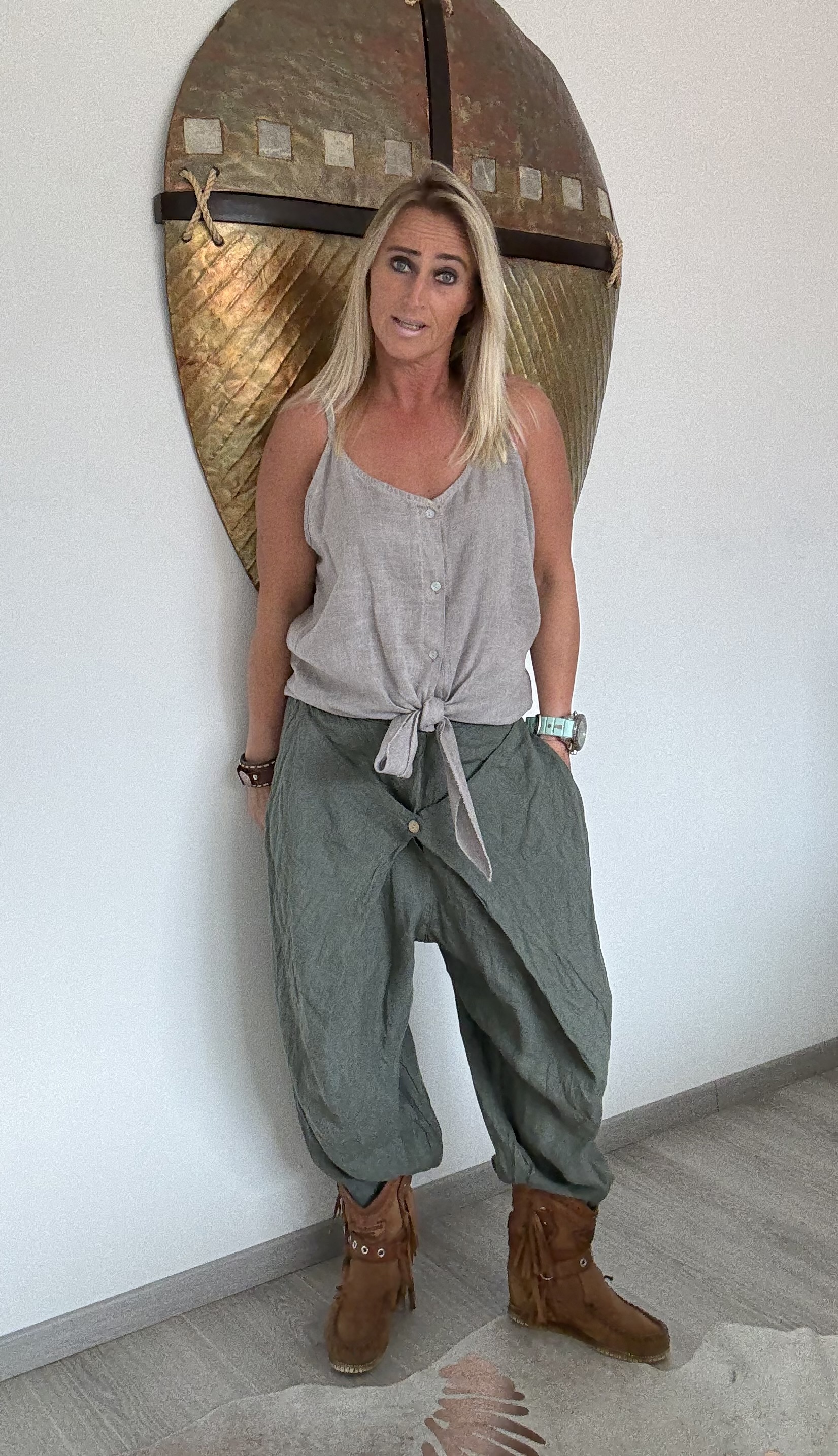 Linnen Broek kuta Army Groen
