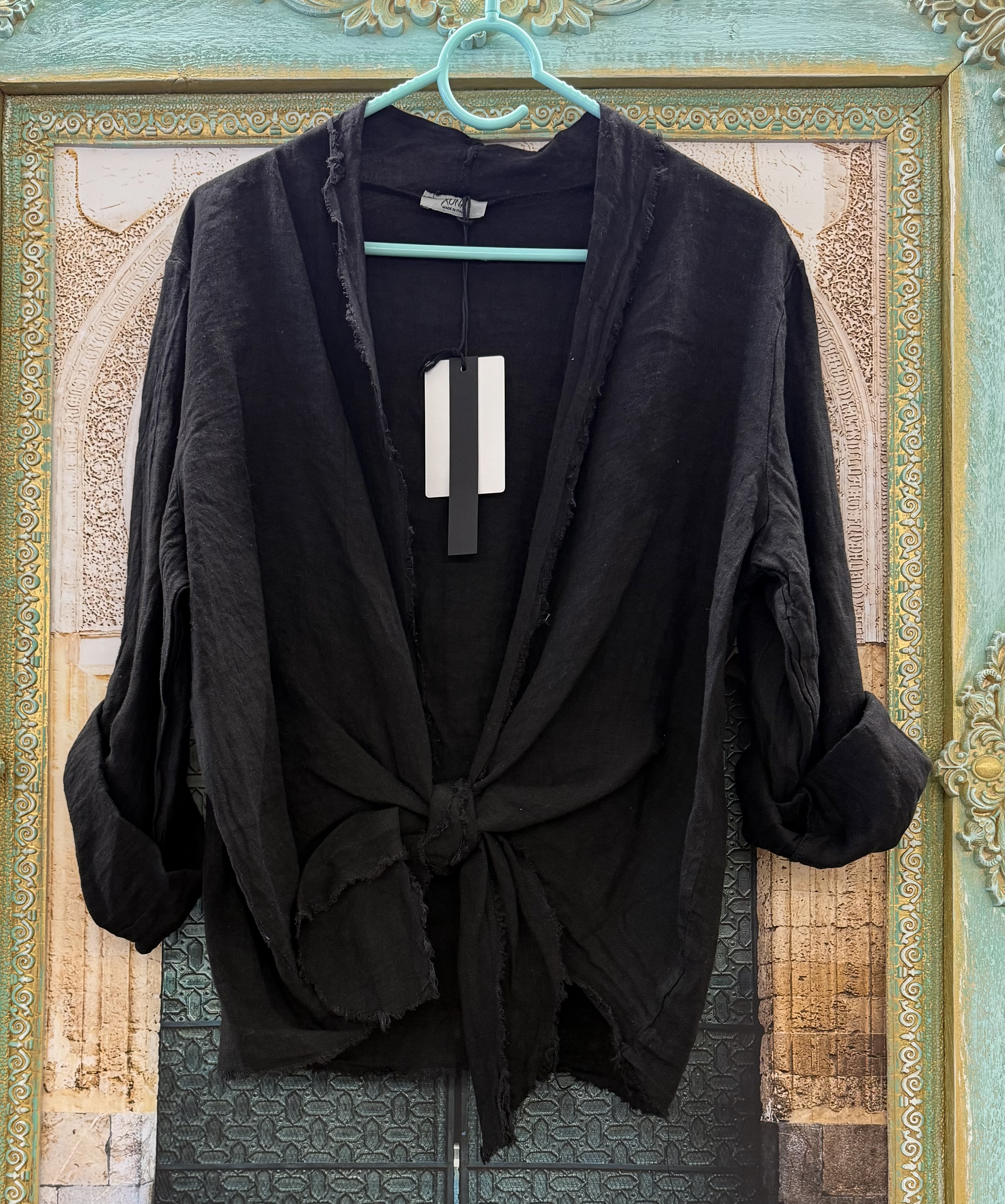 Linnen Knoopblouse Zwart