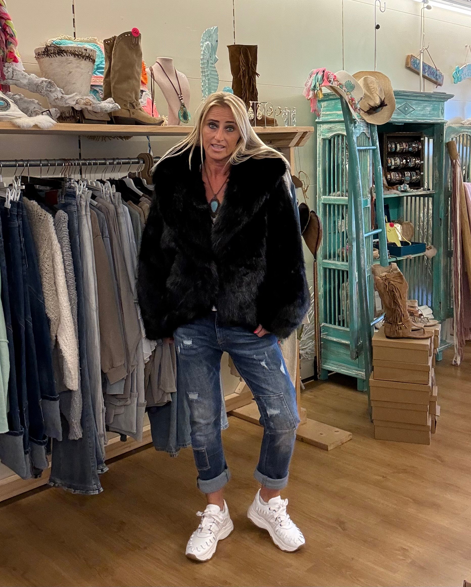 Bontjas Fake Fur Capuchon Zwart