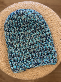 Winter Beanie Gemeleerd Turquoise/Mint Groen/Donker Blauw